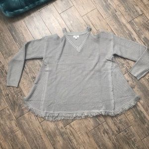 Oversized Grey Cold Shoulder Sweater
